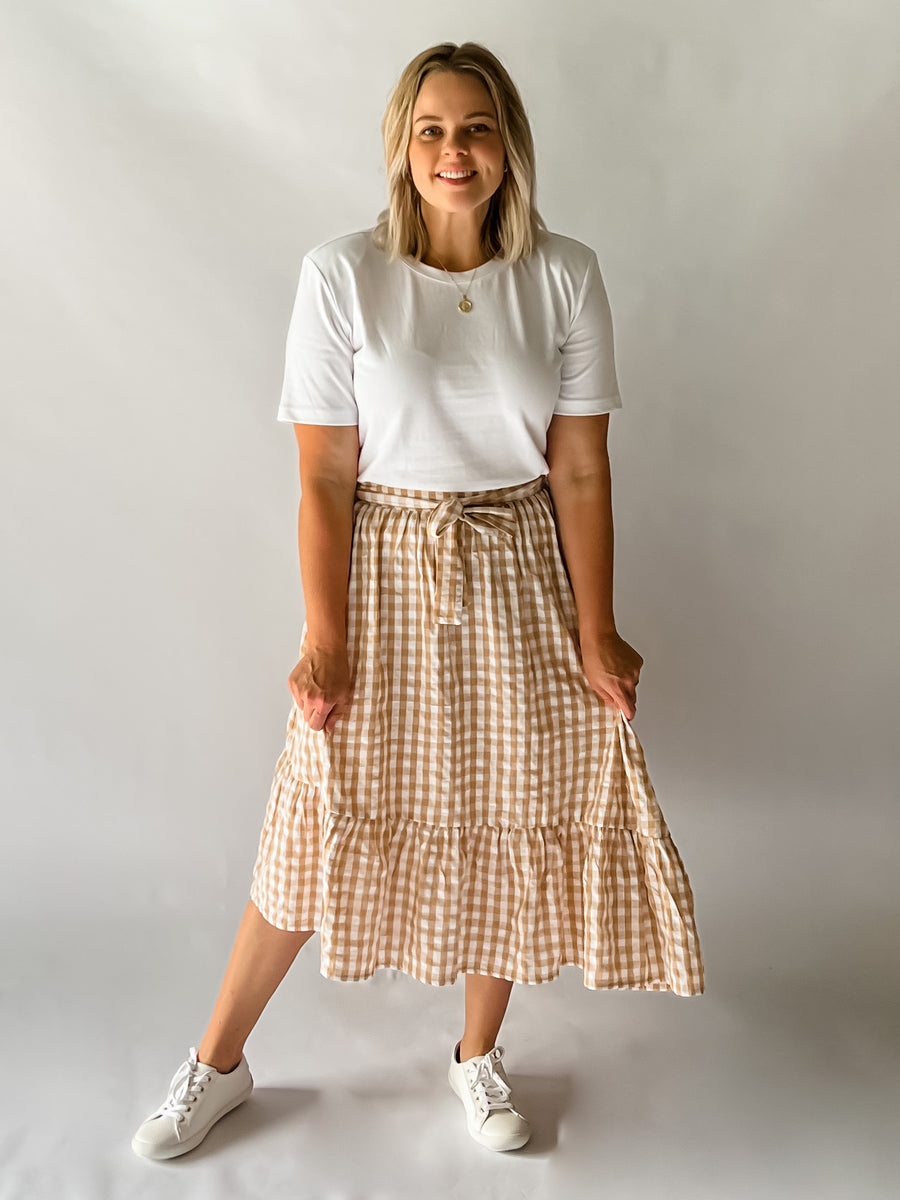 CAMERON SKIRT - BEIGE GINGHAM