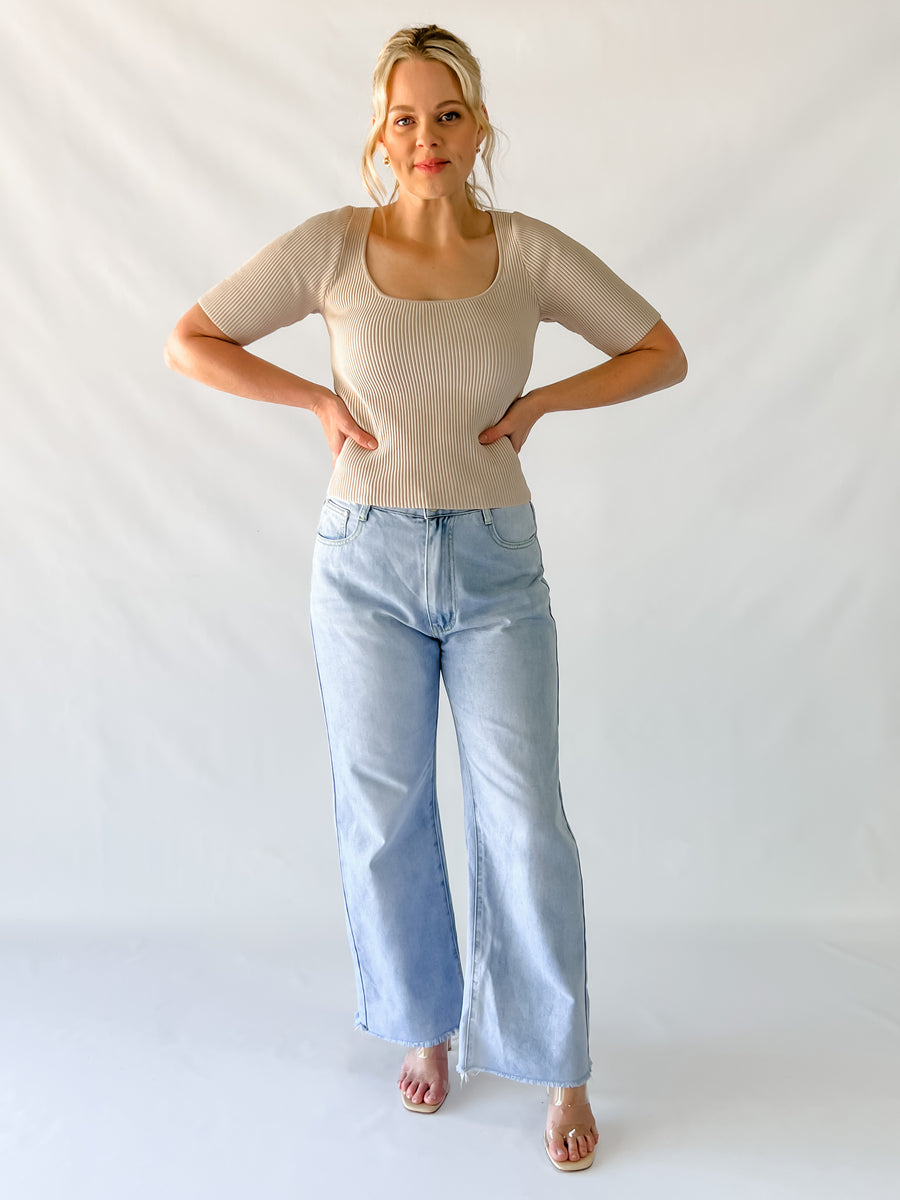 MALI RIBBED TEE - BEIGE