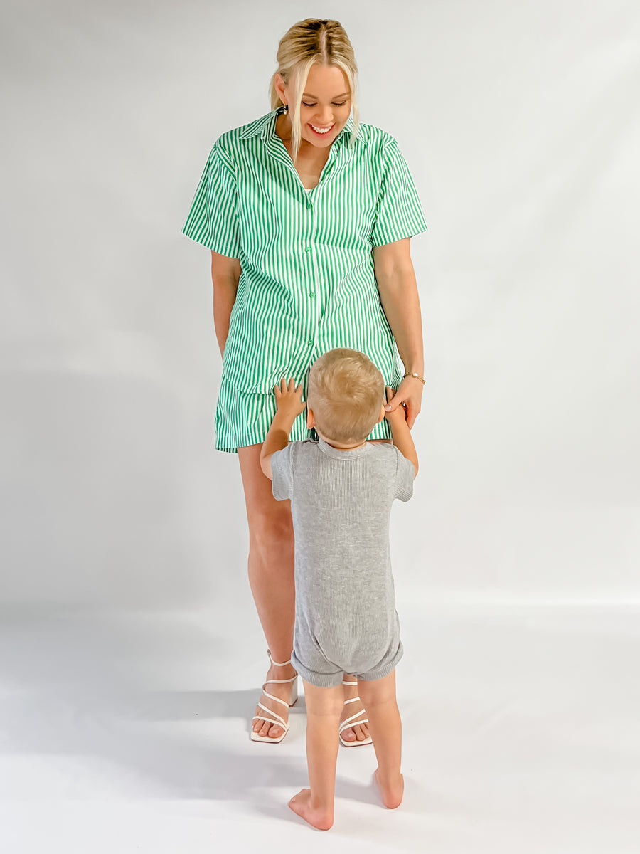 CEDAR SHORTS - GREEN STRIPE