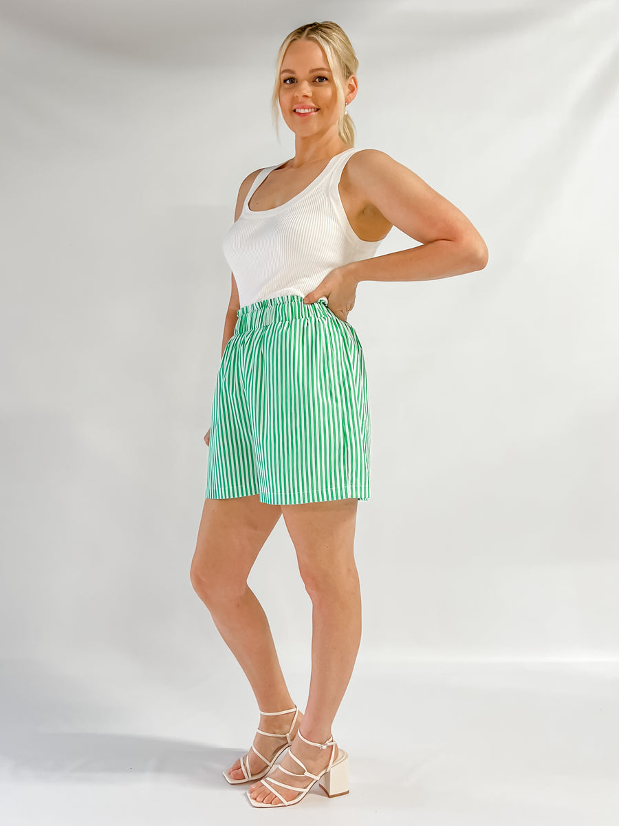 CEDAR SHORTS - GREEN STRIPE