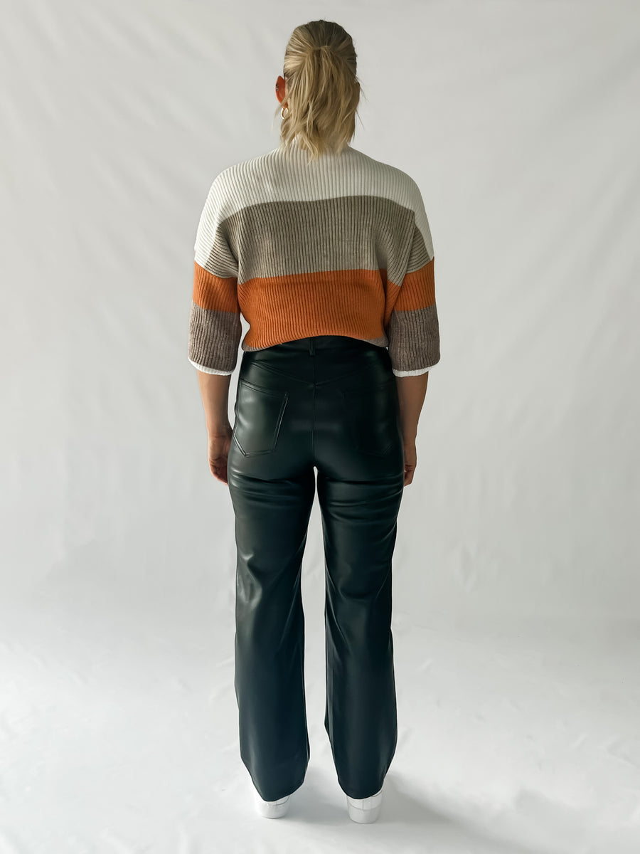 JERSEY FAUX LEATHER PANTS - BLACK