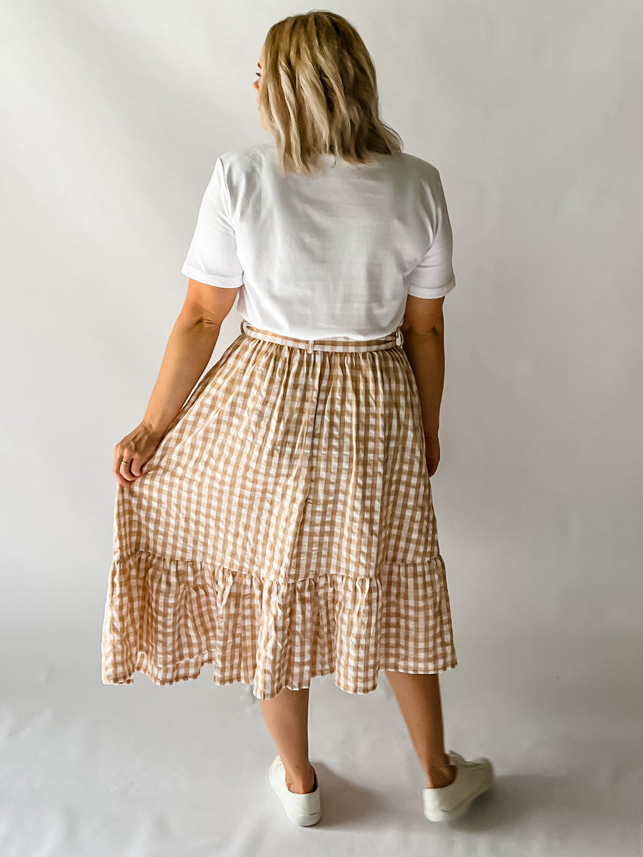 CAMERON SKIRT - BEIGE GINGHAM