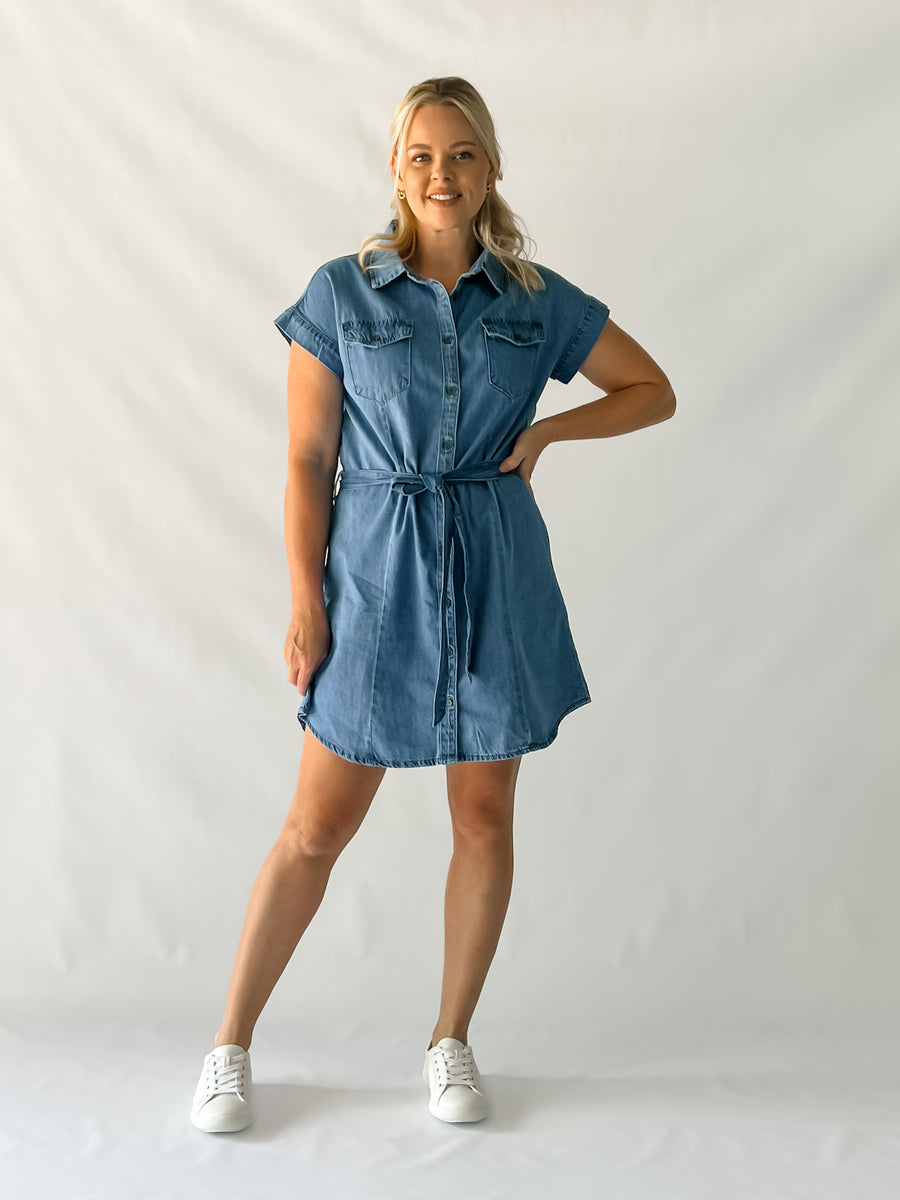 ARIANNA DENIM DRESS - MID BLUE