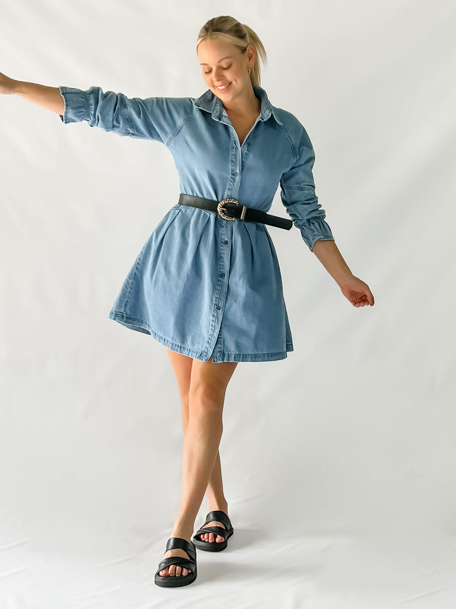 ELSIE DENIM DRESS - MID BLUE