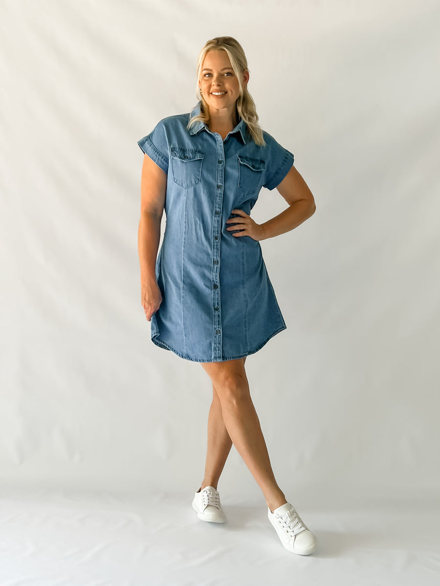 ARIANNA DENIM DRESS - MID BLUE