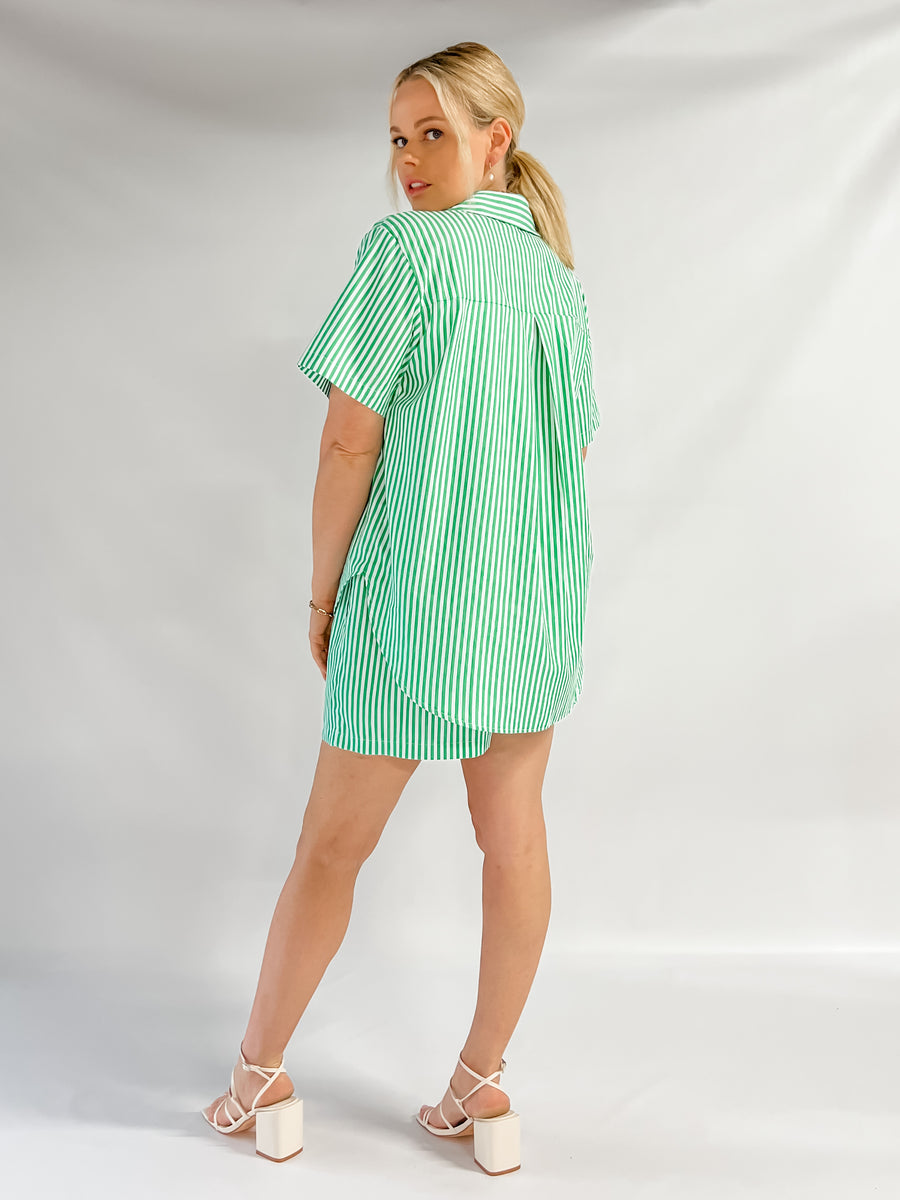 CEDAR SHORTS - GREEN STRIPE