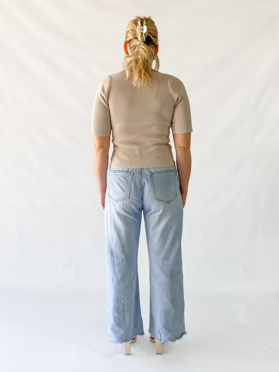 MALI RIBBED TEE - BEIGE