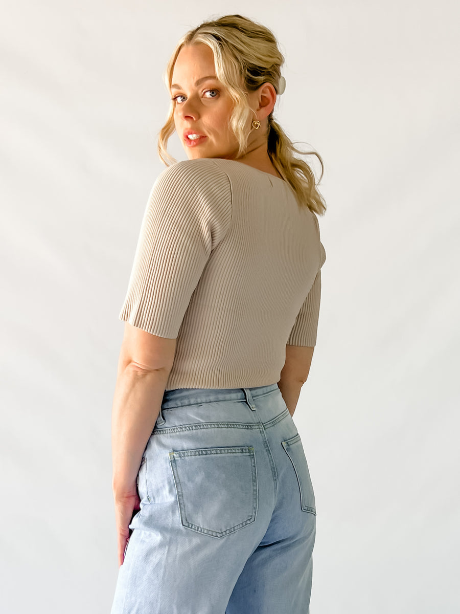MALI RIBBED TEE - BEIGE