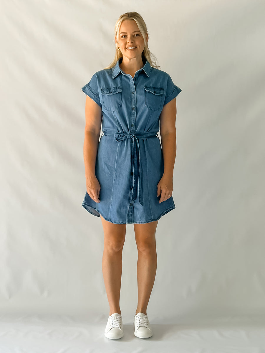 ARIANNA DENIM DRESS - MID BLUE