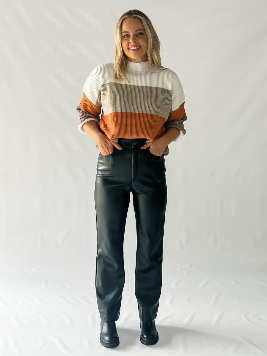 JERSEY FAUX LEATHER PANTS - BLACK