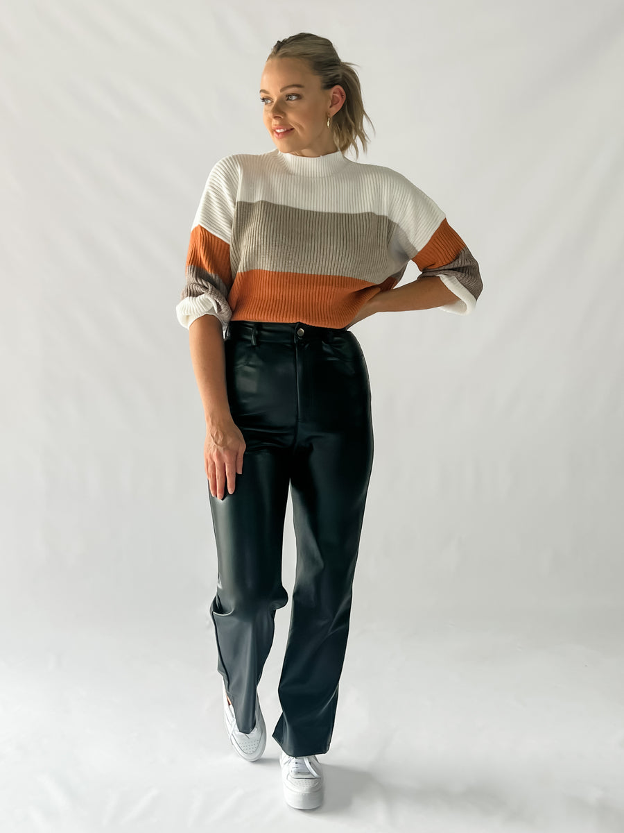 JERSEY FAUX LEATHER PANTS - BLACK
