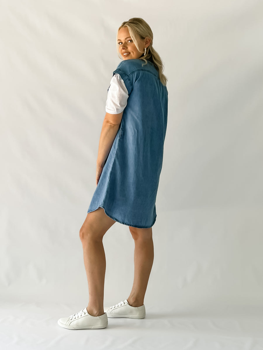 ARIANNA DENIM DRESS - MID BLUE